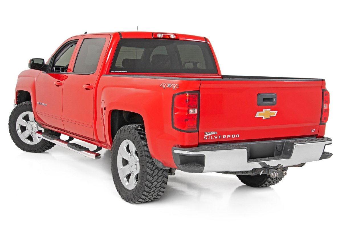 GMC Sierra 2500 HD Oval Nerf Steps - Rough Country - Crew Cab, DEF Tank - Stainless - '07-'19